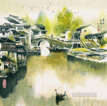 Parque Cao Renrong Suzhou y juncos chinos Pinturas al óleo